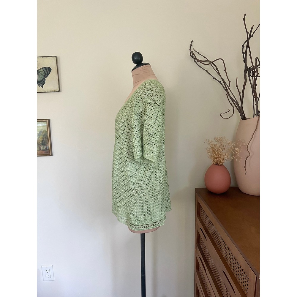Vintage Liz Claiborne Green Open Knit Cardigan - Picture 3 of 6
